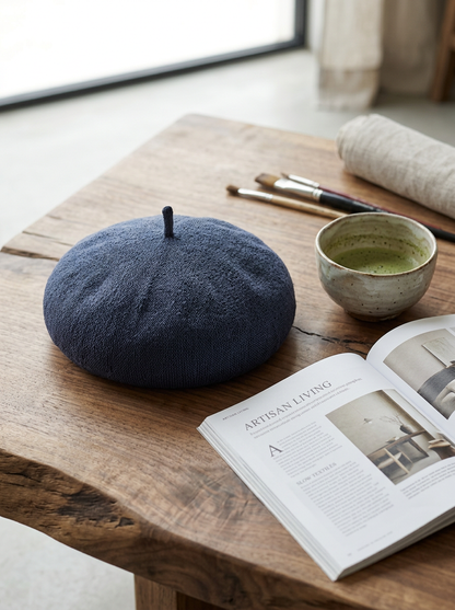 Linen Knit Beret Hat for Women Lightweight Breathable Summer Artist Cap