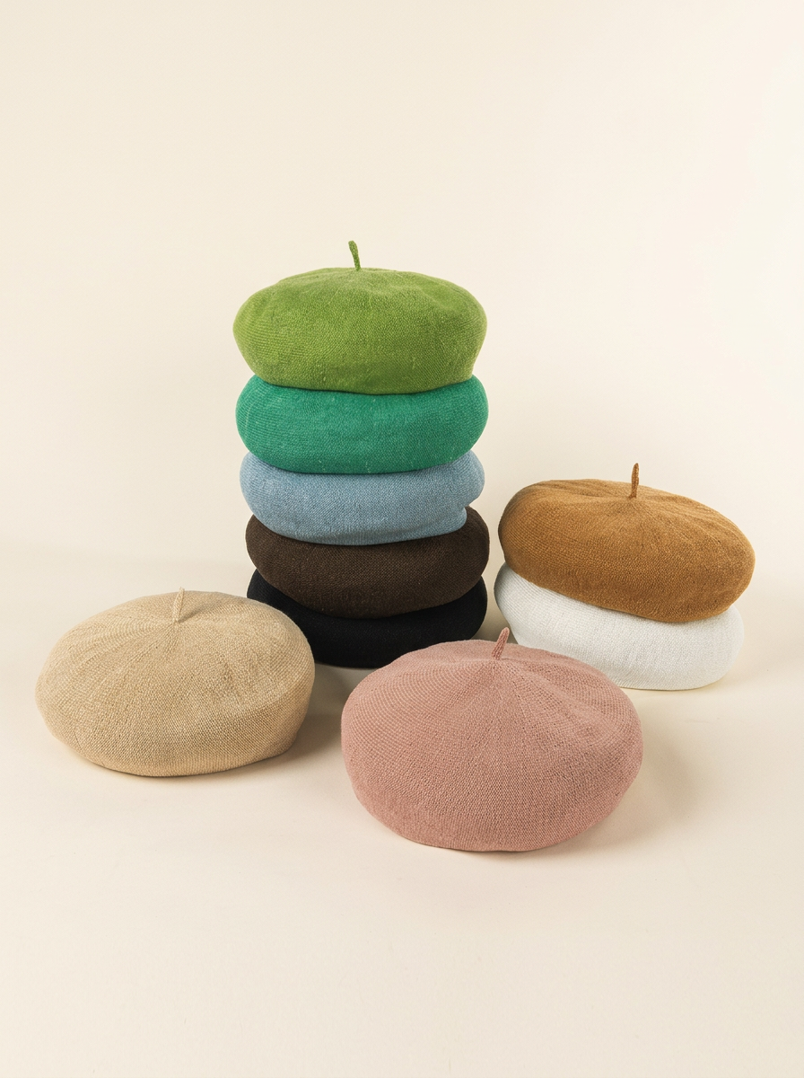Linen Knit Beret Hat for Women Lightweight Breathable Summer Artist Cap