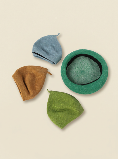 Linen Knit Beret Hat for Women Lightweight Breathable Summer Artist Cap
