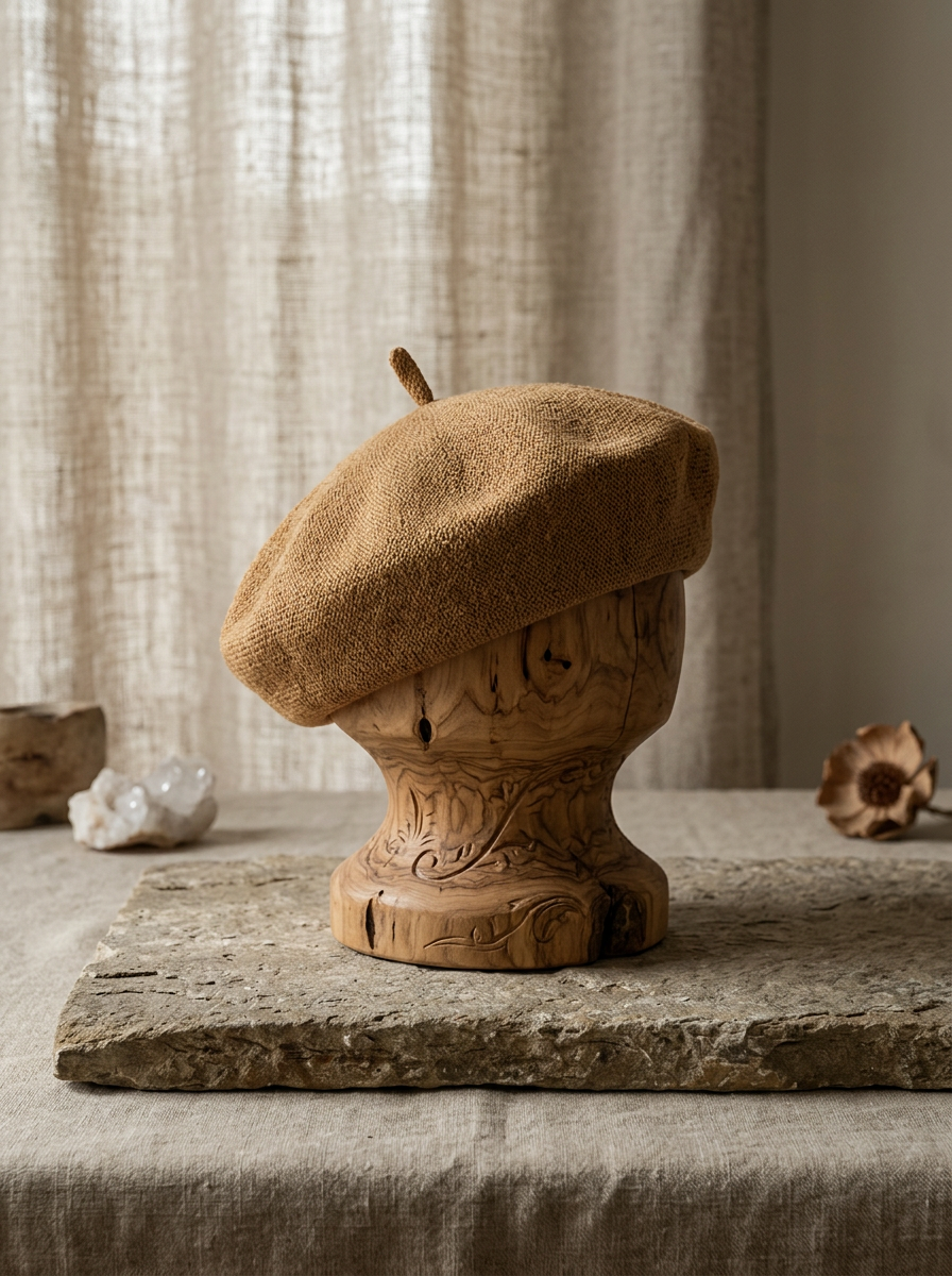Linen Knit Beret Hat for Women Lightweight Breathable Summer Artist Cap