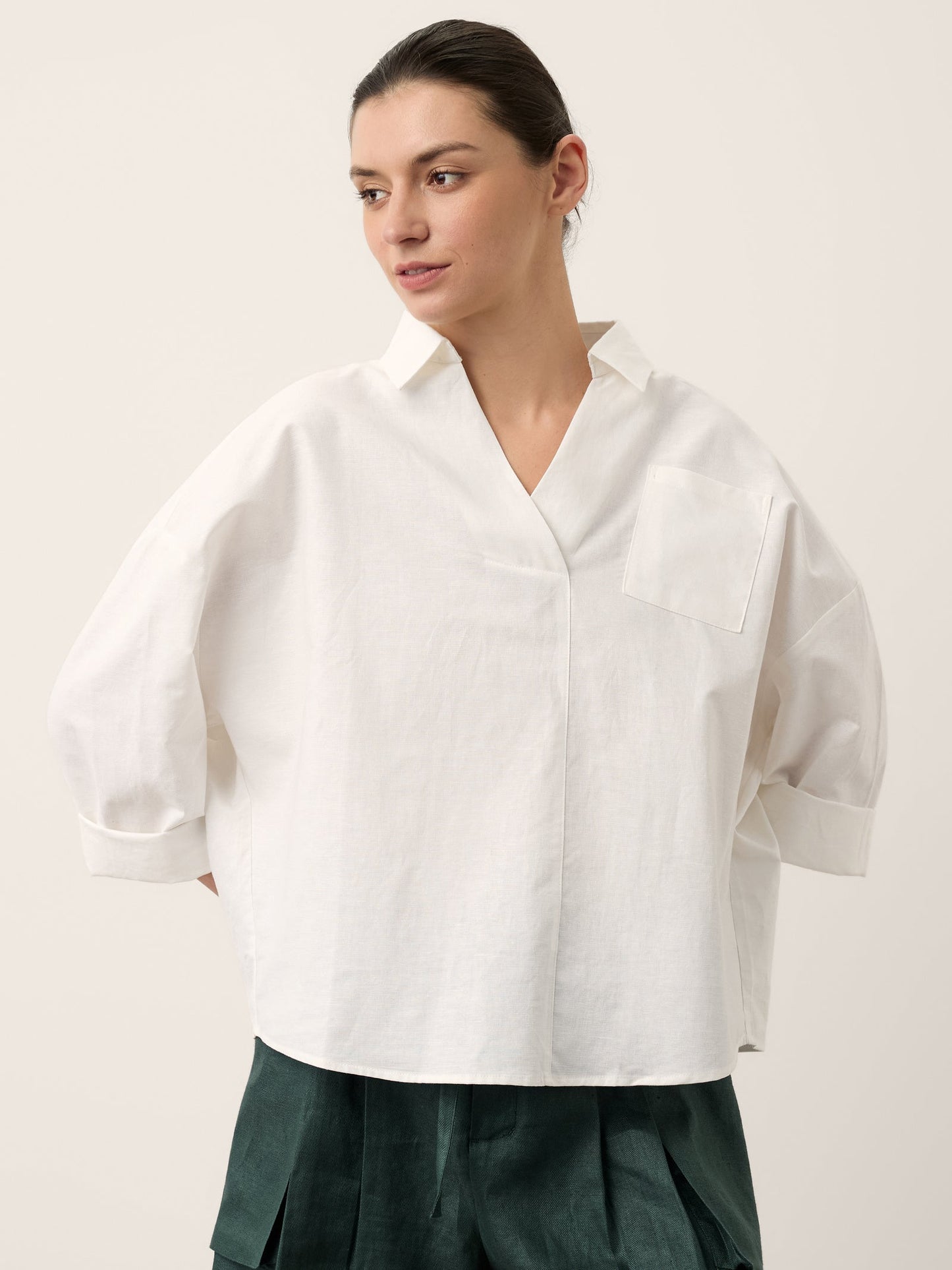 Linen Oversized Fit Pocket Shirt ELOWEN