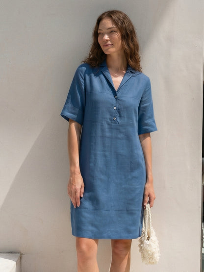 Linen Shawl V-Neck Half Sleeve Minidress LIVIA