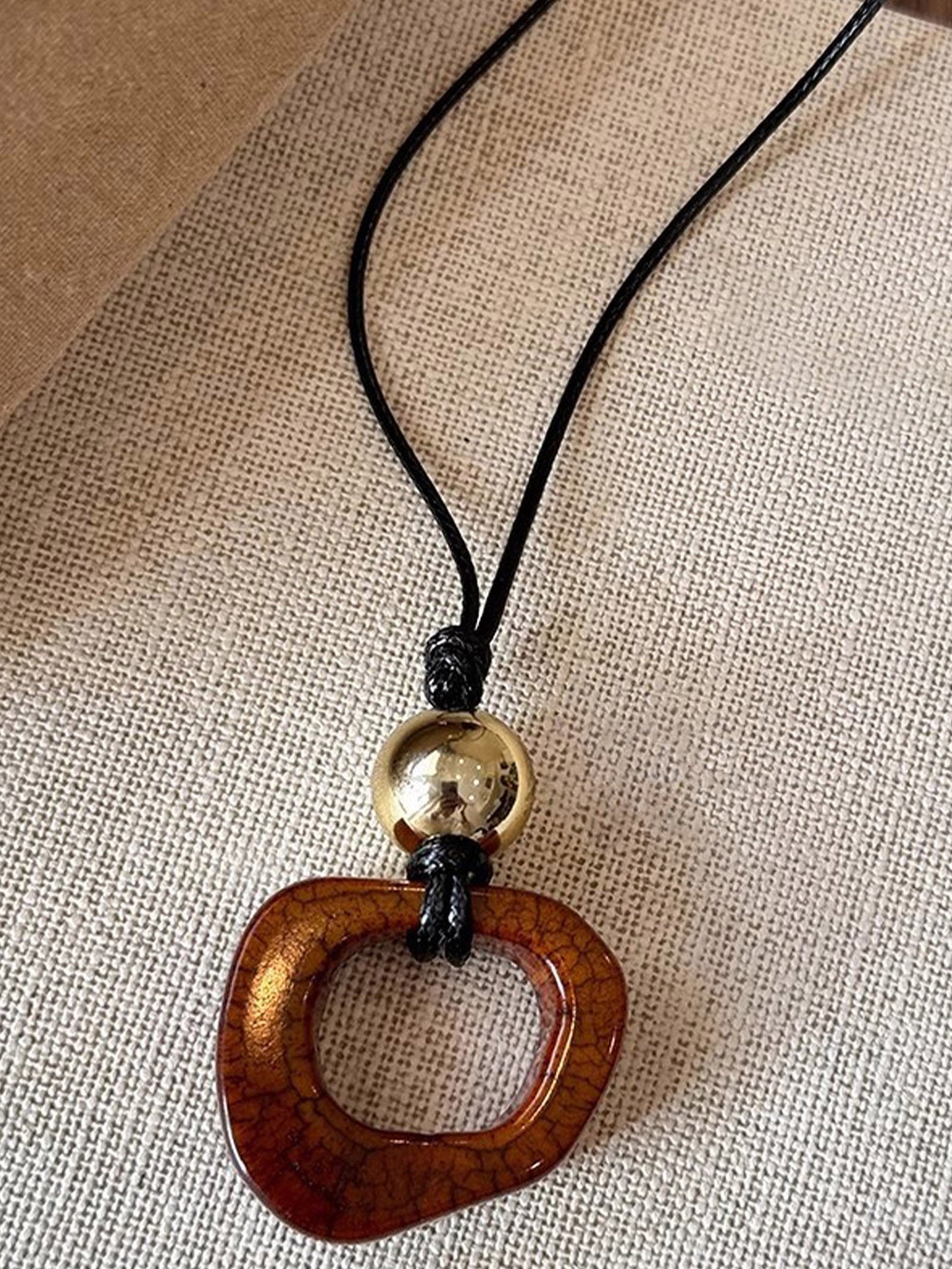 Long Sweater Necklace With Resin Camel Bone Pendant