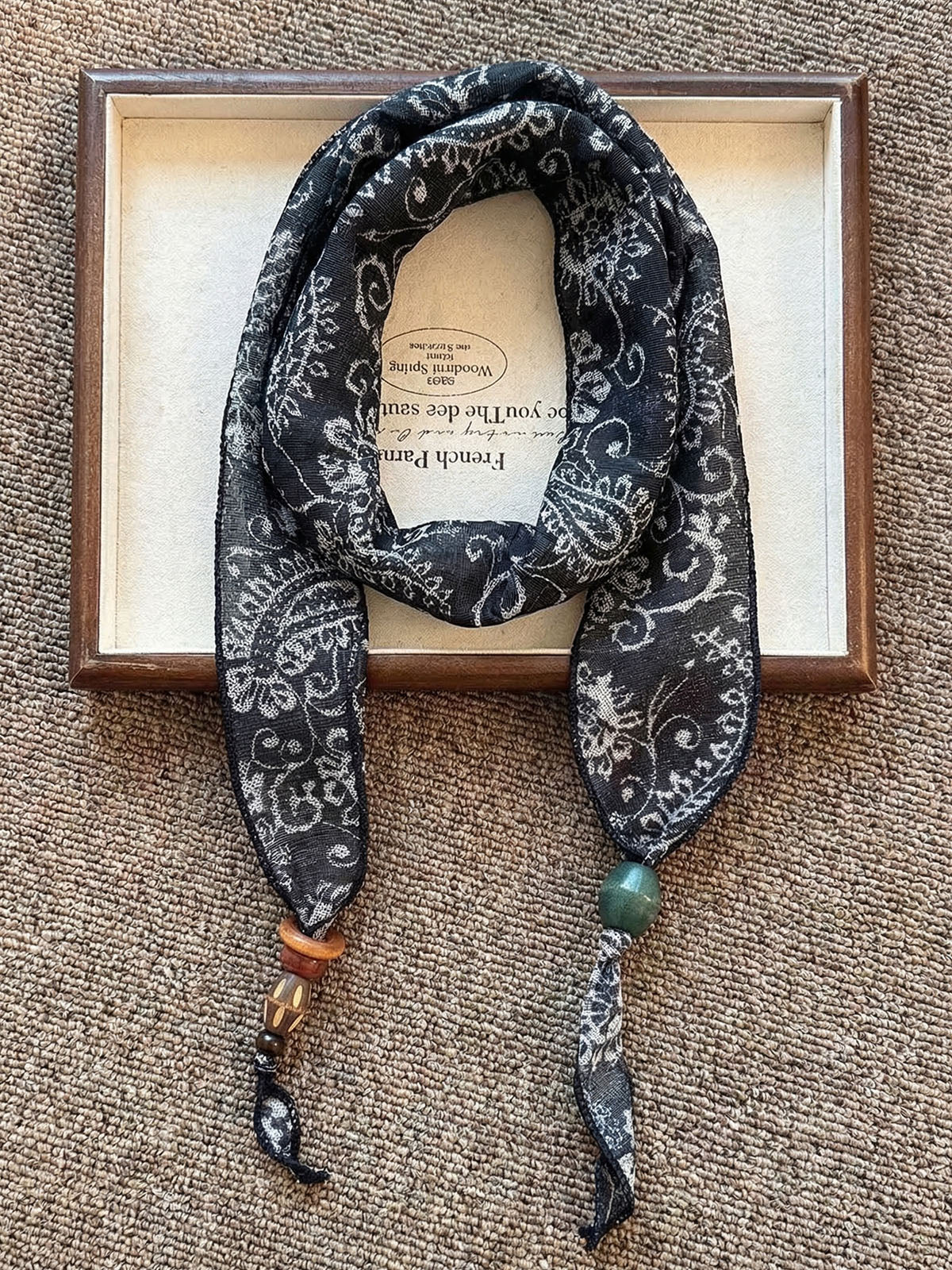 Multi-Functional Floral Satin Scarf With Jade Bead Accents