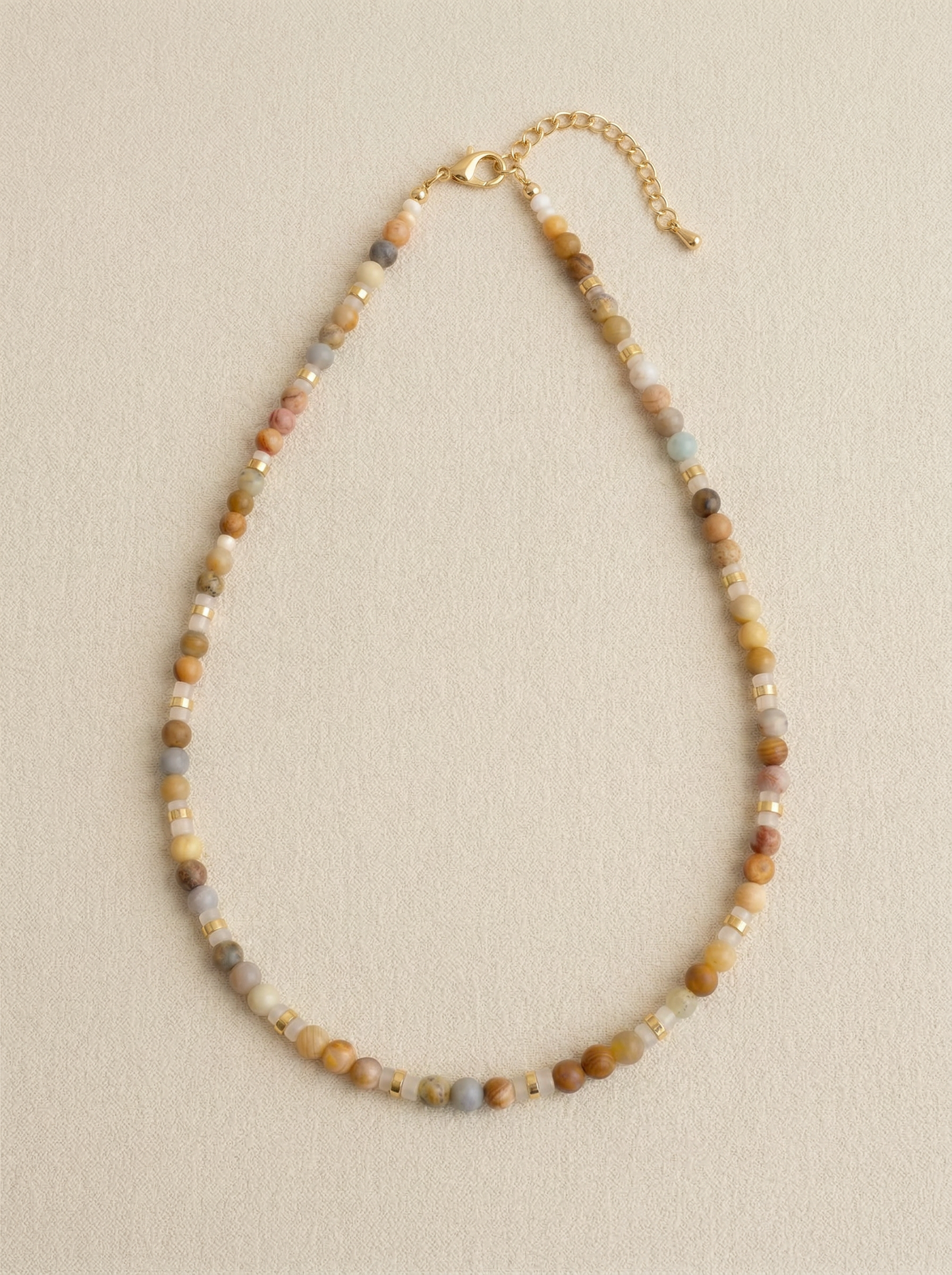 Handmade Natural Stone Beaded Necklace with Moon Pendant