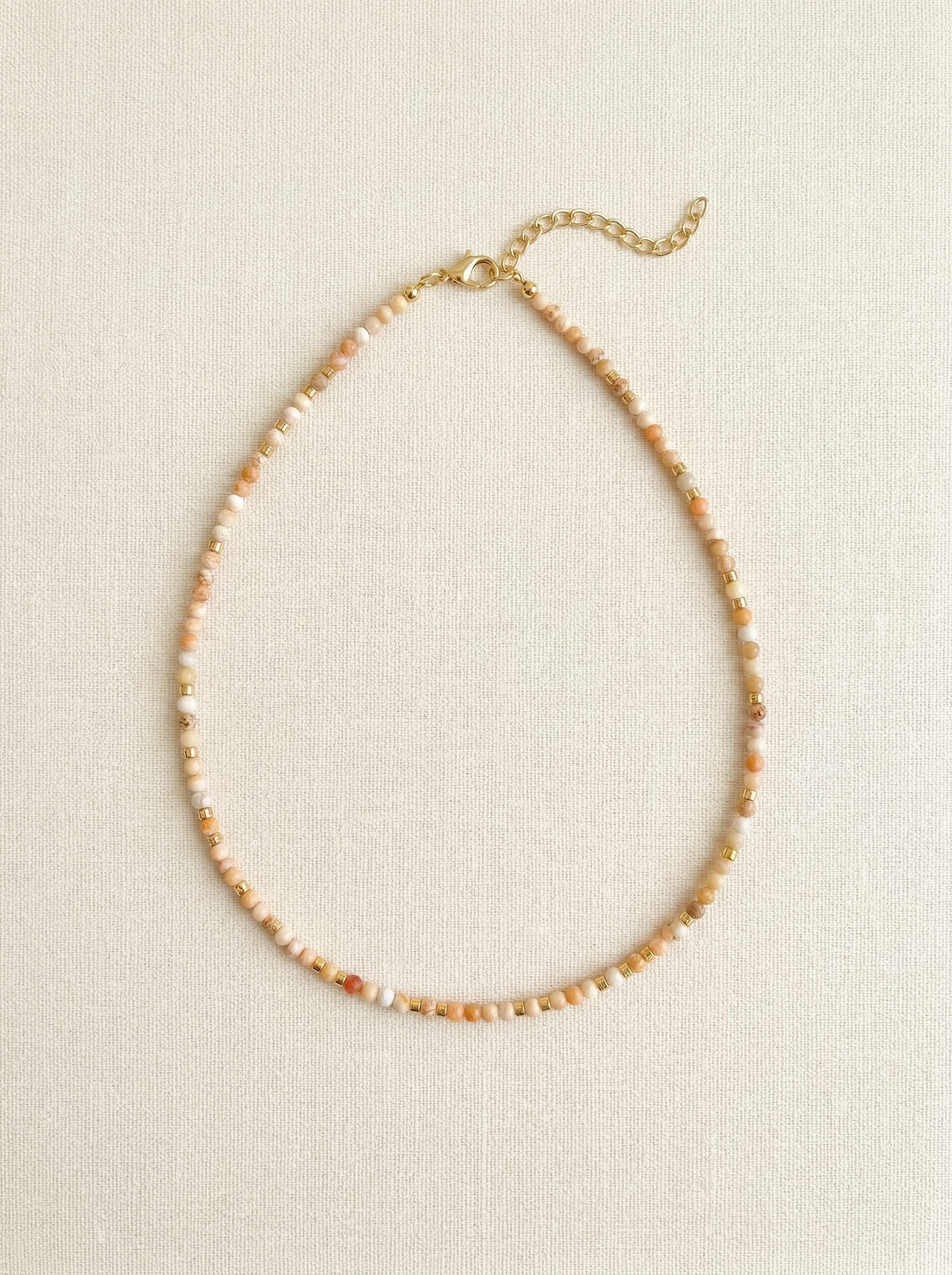 Handmade Natural Stone Beaded Necklace with Moon Pendant