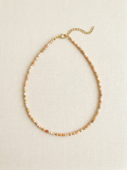 Handmade Natural Stone Beaded Necklace with Moon Pendant