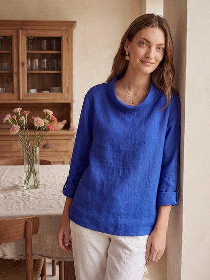 100% Linen Draped Neck Top HOLLIS