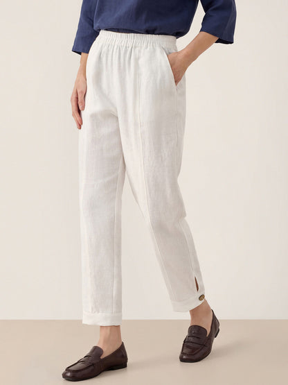 100% Linen Straight-Leg Pants with Elastic Waist PATRICE