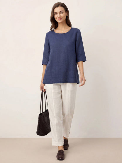 100% Linen Straight-Leg Pants with Elastic Waist PATRICE