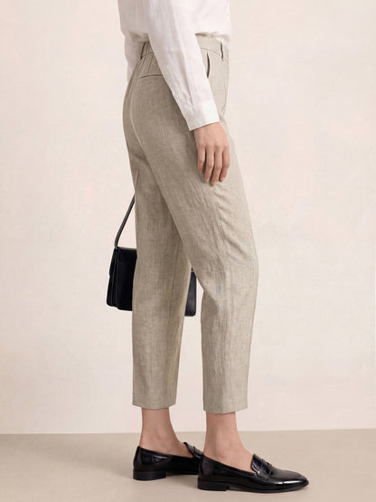 Linen Tailored Straight Cropped Pants LOGAN