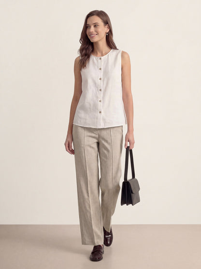 Linen Tailored Wide Leg Full Length Pants LEIGHTON