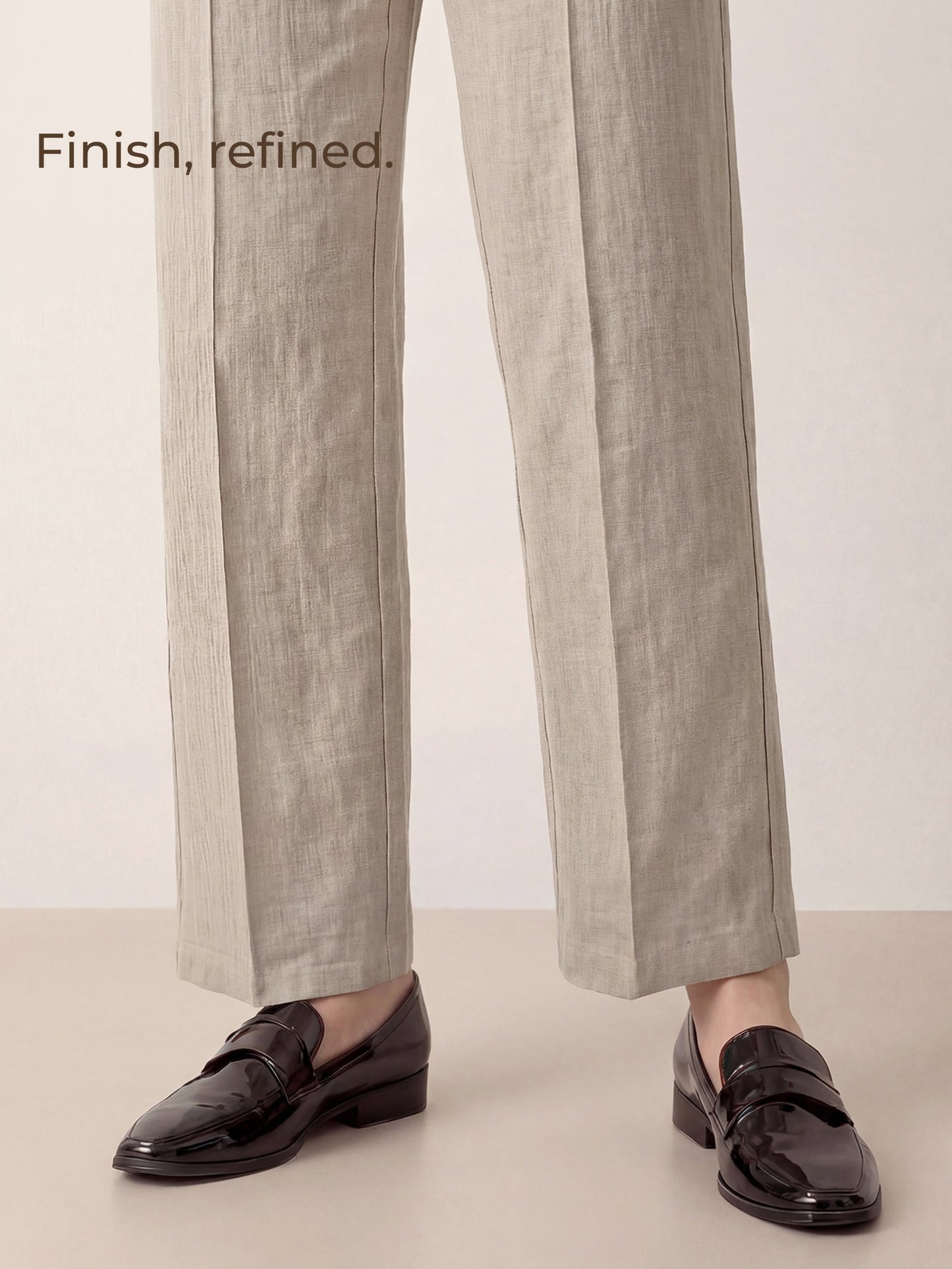Linen Tailored Wide Leg Full Length Pants LEIGHTON