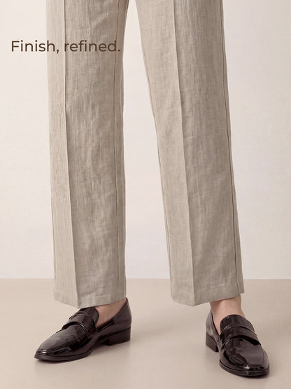 Linen Tailored Wide Leg Full Length Pants LEIGHTON