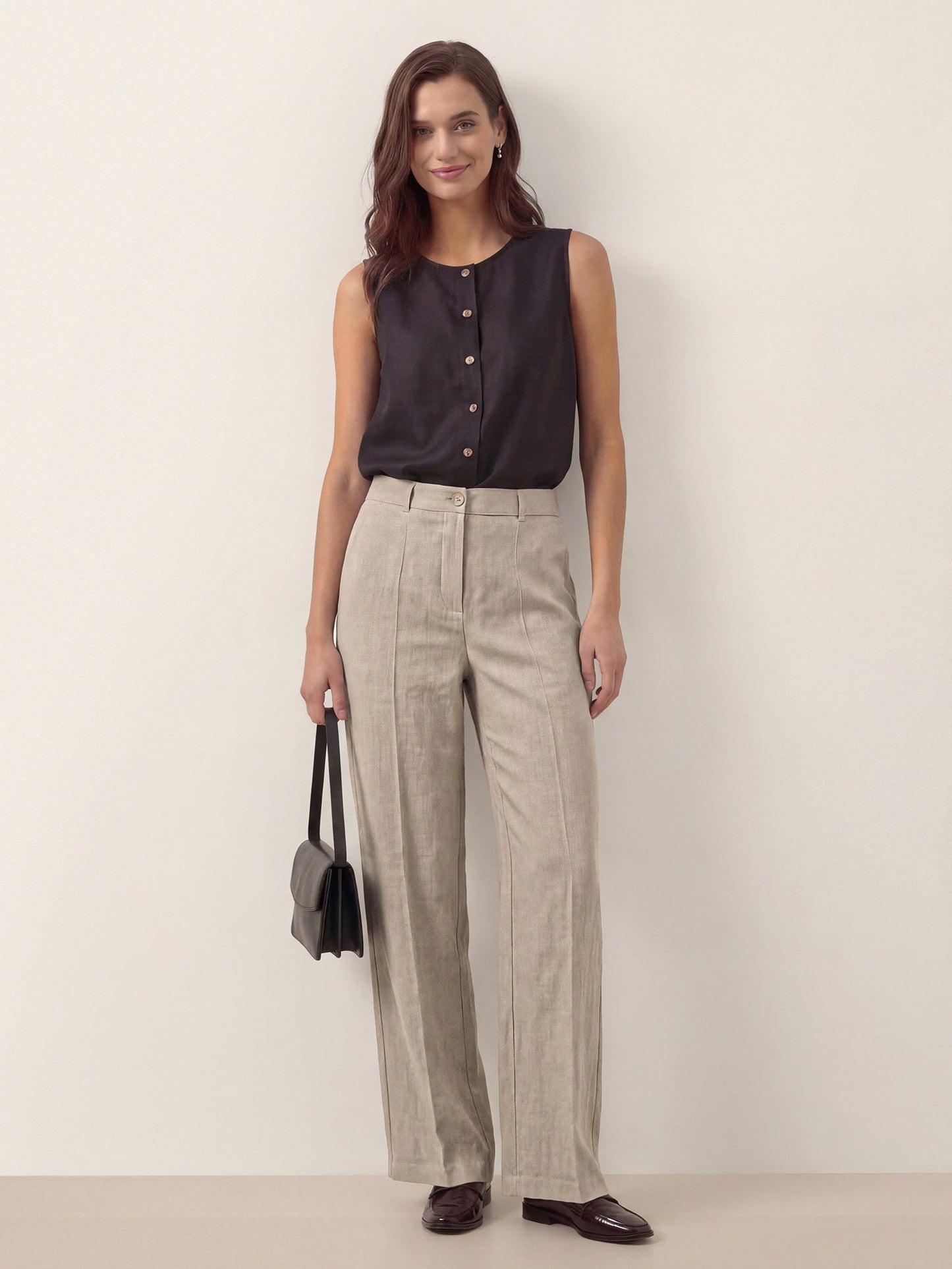 Linen Tailored Wide Leg Full Length Pants LEIGHTON