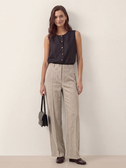 Linen Tailored Wide Leg Full Length Pants LEIGHTON