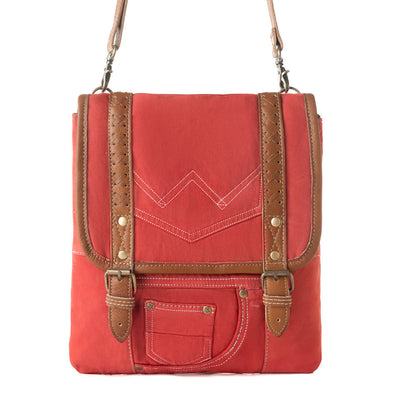 Myra Dustrider upcycled canvas vintage style Concealed-Carry bag for Women in red with leather detail