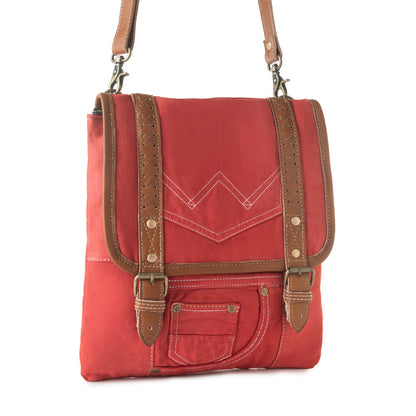 Myra Dustrider upcycled canvas vintage style Concealed-Carry bag for Women in red with leather detail