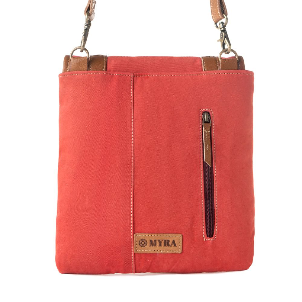 Myra Dustrider upcycled canvas vintage style Concealed-Carry bag for Women in red with leather detail
