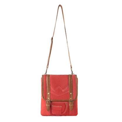 Myra Dustrider upcycled canvas vintage style Concealed-Carry bag for Women in red with leather detail