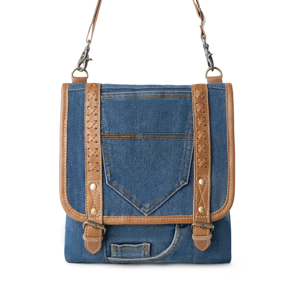 Myra Dustrider upcycled canvas vintage style Concealed-Carry bag for Women in denim blue with leather
