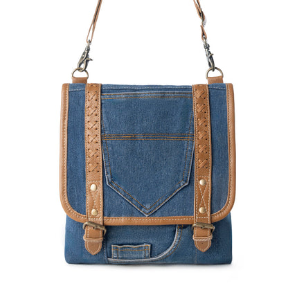 Myra Dustrider upcycled canvas vintage style Concealed-Carry bag for Women in denim blue with leather
