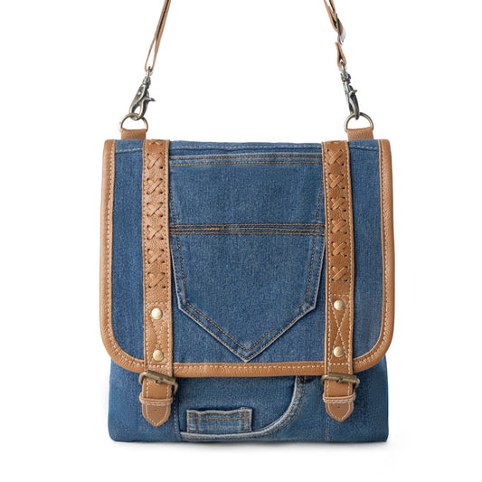Myra Dustrider upcycled canvas vintage style Concealed-Carry bag for Women in denim blue with leather