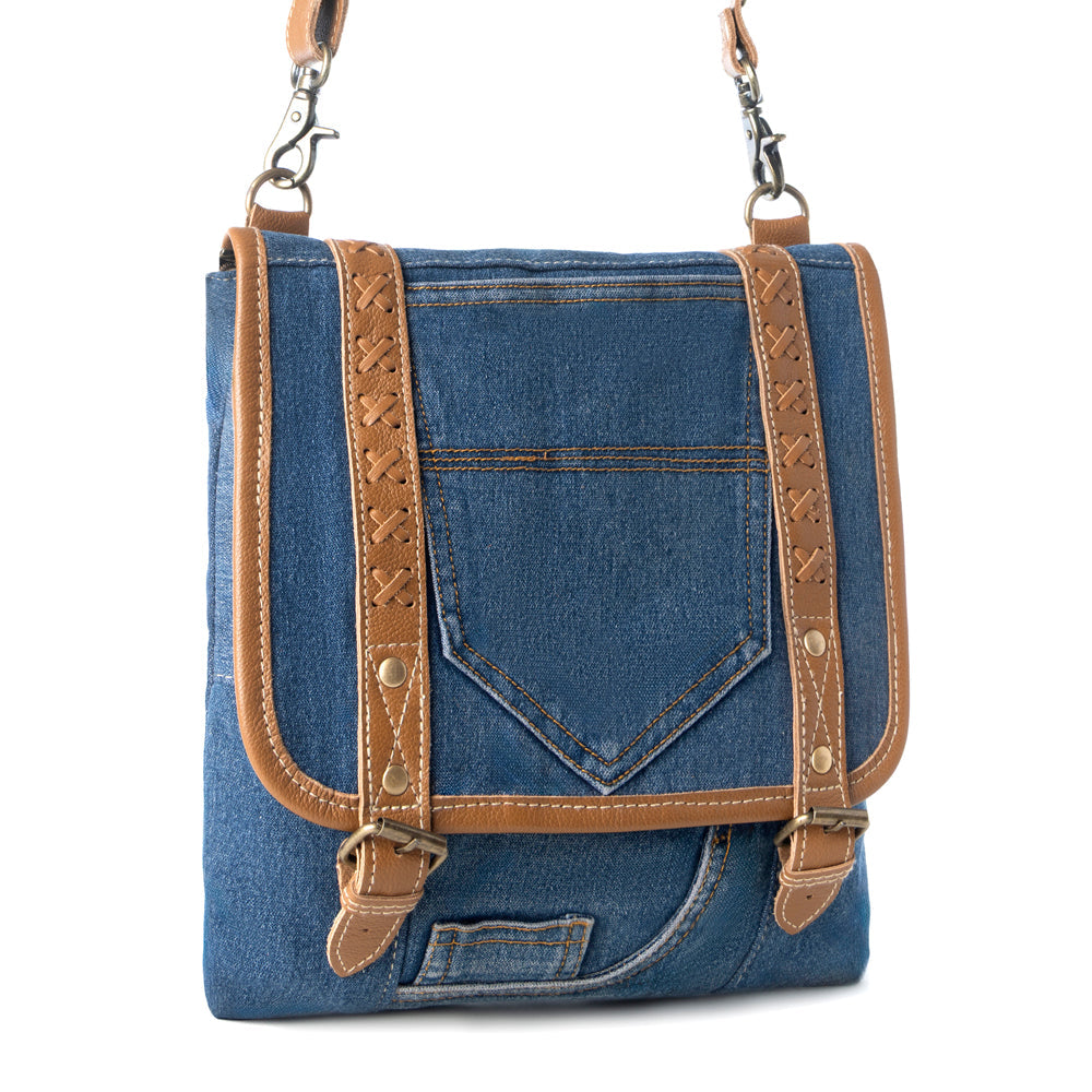Myra Dustrider upcycled canvas vintage style Concealed-Carry bag for Women in denim blue with leather