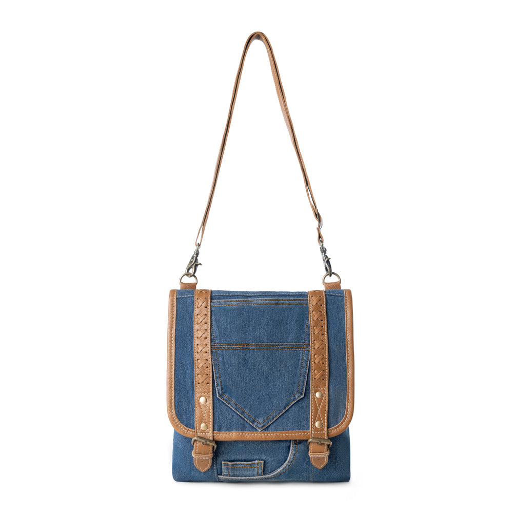 Myra Dustrider upcycled canvas vintage style Concealed-Carry bag for Women in denim blue with leather
