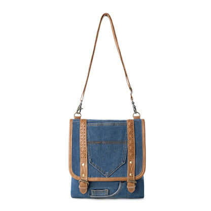 Myra Dustrider upcycled canvas vintage style Concealed-Carry bag for Women in denim blue with leather