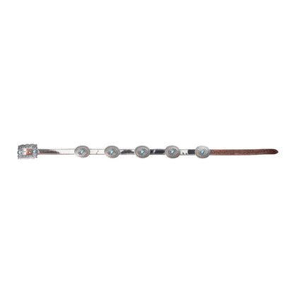 Myra Floracrest Hairon Concho Belt for Women with Handtooling and Turquoise Stone Buckle
