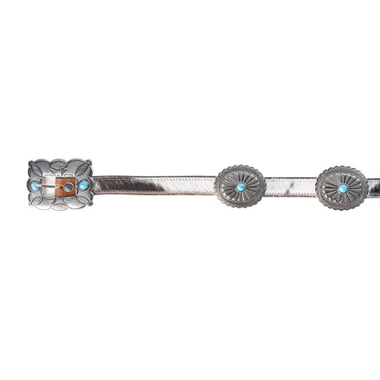 Myra Floracrest Hairon Concho Belt for Women with Handtooling and Turquoise Stone Buckle