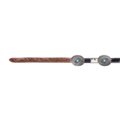 Myra Floracrest Hairon Concho Belt for Women with Handtooling and Turquoise Stone Buckle