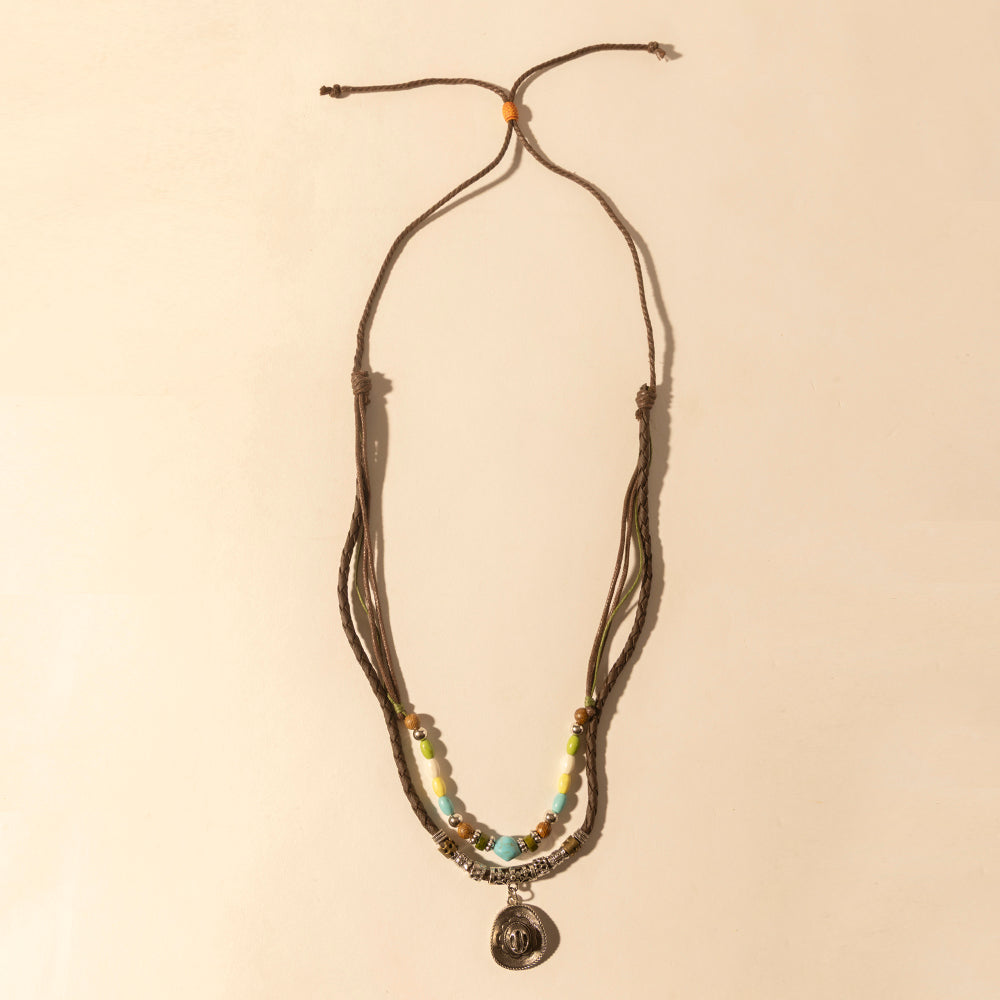 Myra Santa Rosa Beaded Drawstring Necklace for Women with beads and concho detail for western wear