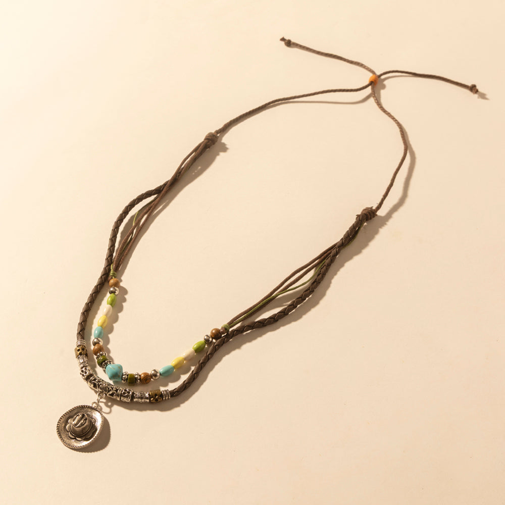 Myra Santa Rosa Beaded Drawstring Necklace for Women with beads and concho detail for western wear