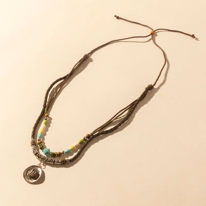 Myra Santa Rosa Beaded Drawstring Necklace for Women with beads and concho detail for western wear
