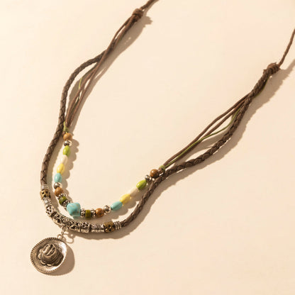 Myra Santa Rosa Beaded Drawstring Necklace for Women with beads and concho detail for western wear