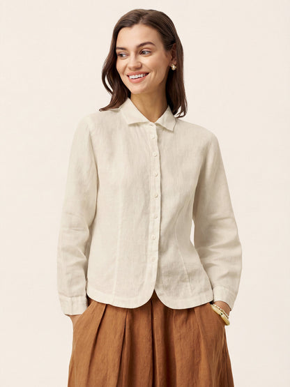 100% Linen Small Collar Curved Hem Tailored Shirt AVELINE