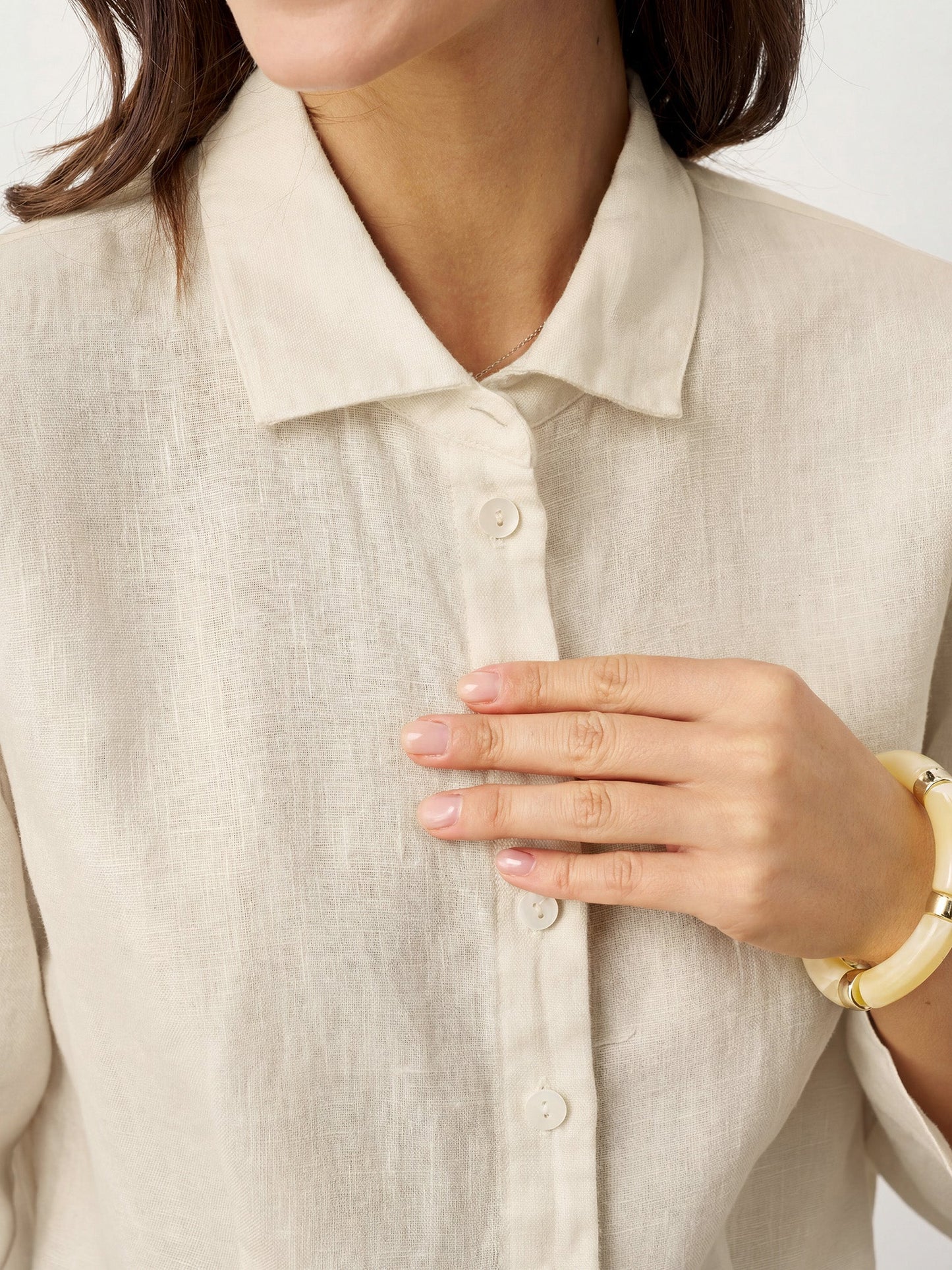 100% Linen Small Collar Curved Hem Tailored Shirt AVELINE