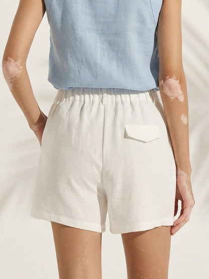 100% Linen Pleated Linen Shorts ELLEN