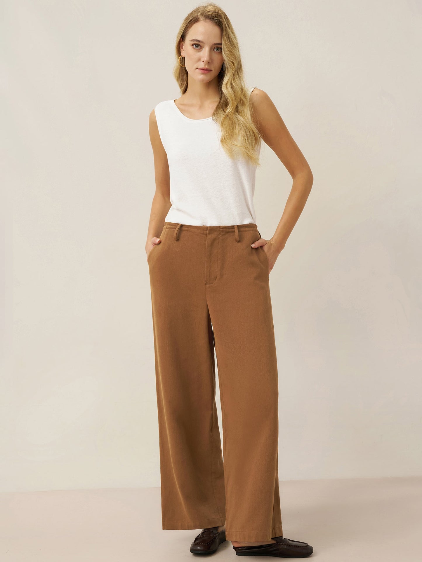 Lyocell Linen Drawstring Straight Leg Pants RACHEL