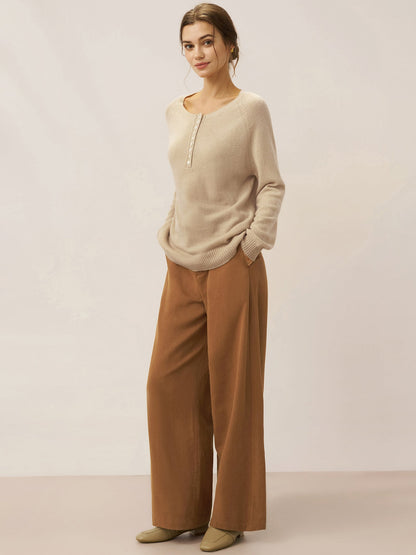 Lyocell Linen Drawstring Straight Leg Pants RACHEL