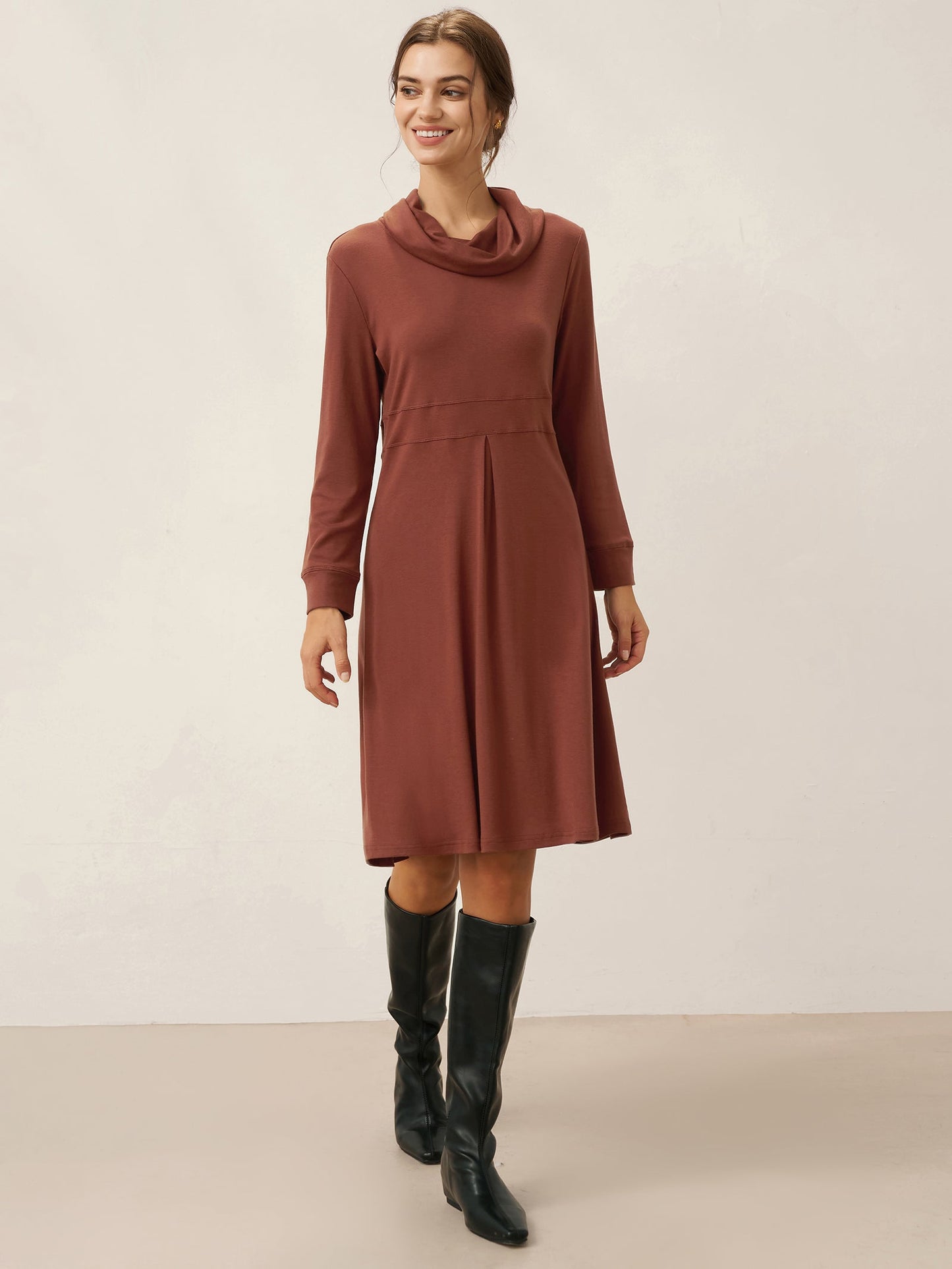 Lyocell Wool Draped Neck Stretch Mini Dress KIRA