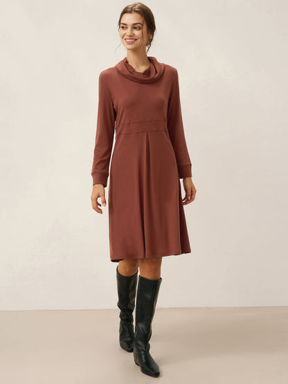 Lyocell Wool Draped Neck Stretch Mini Dress KIRA