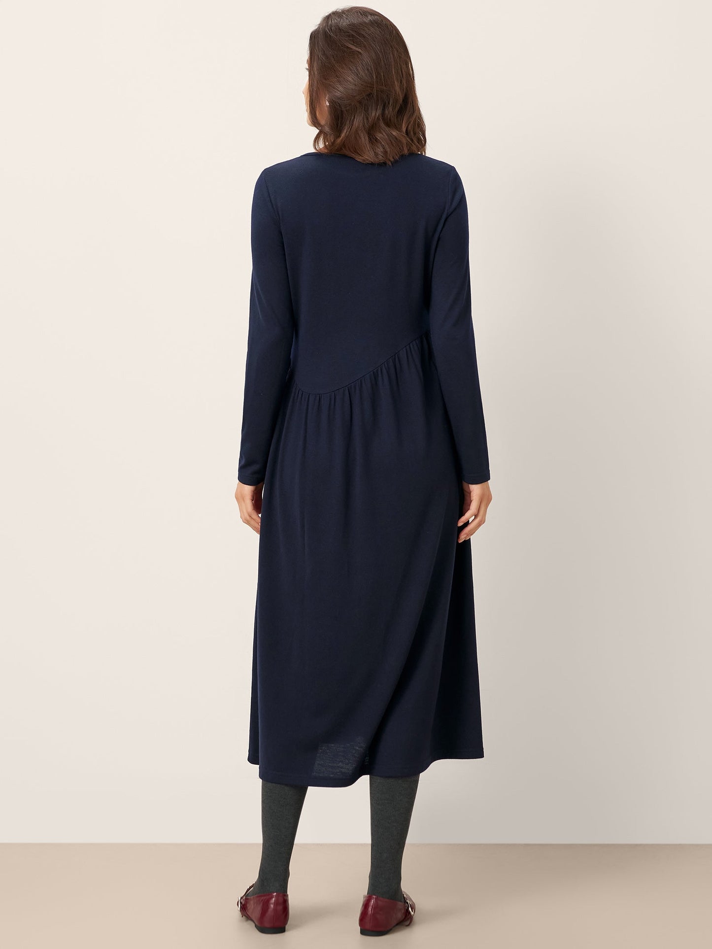 Wool Asymmetric Curved-Cut Midi Dress CALLIE