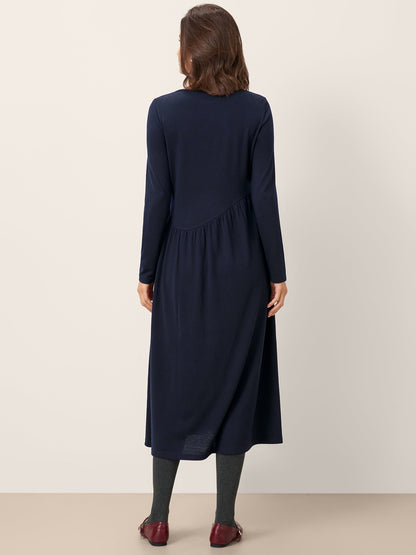 Wool Asymmetric Curved-Cut Midi Dress CALLIE