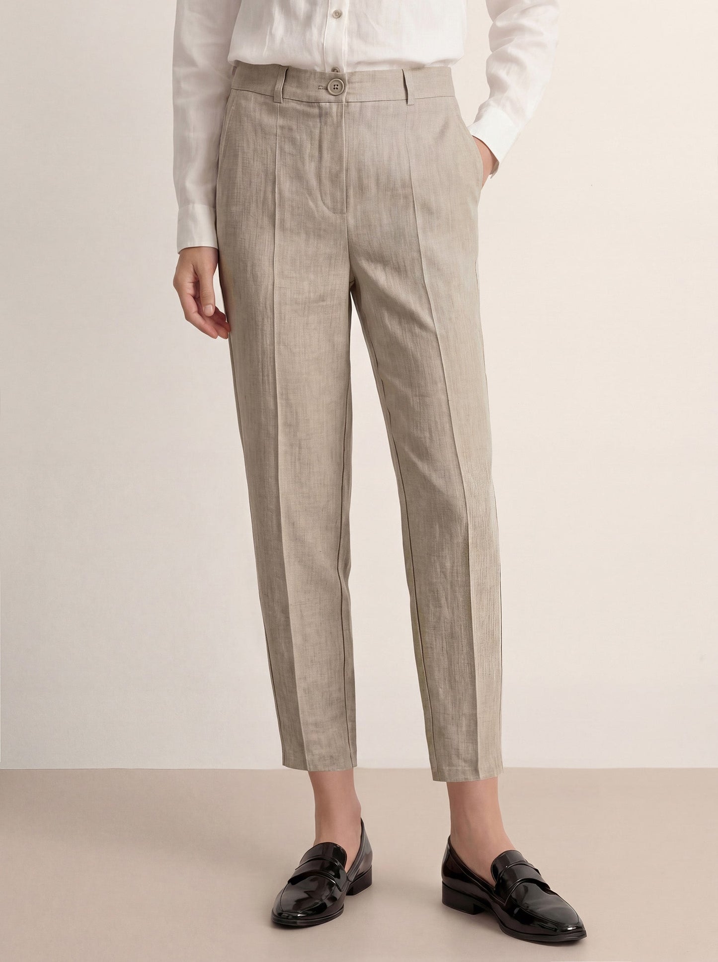 Linen Tailored Straight Cropped Pants LOGAN