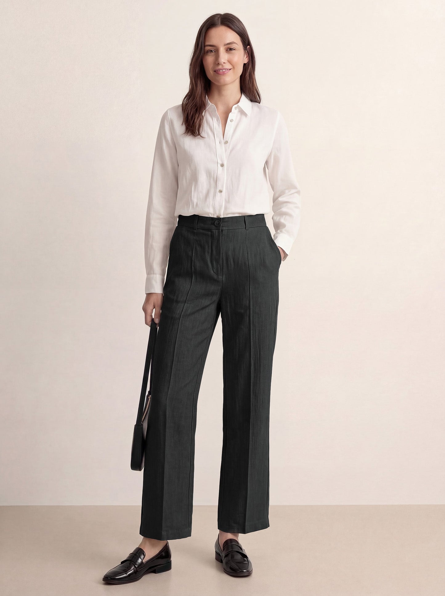 Linen Tailored Wide Leg Full Length Pants LEIGHTON