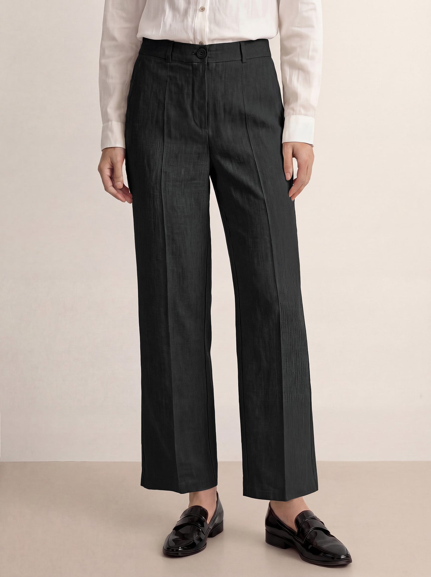 Linen Tailored Wide Leg Full Length Pants LEIGHTON