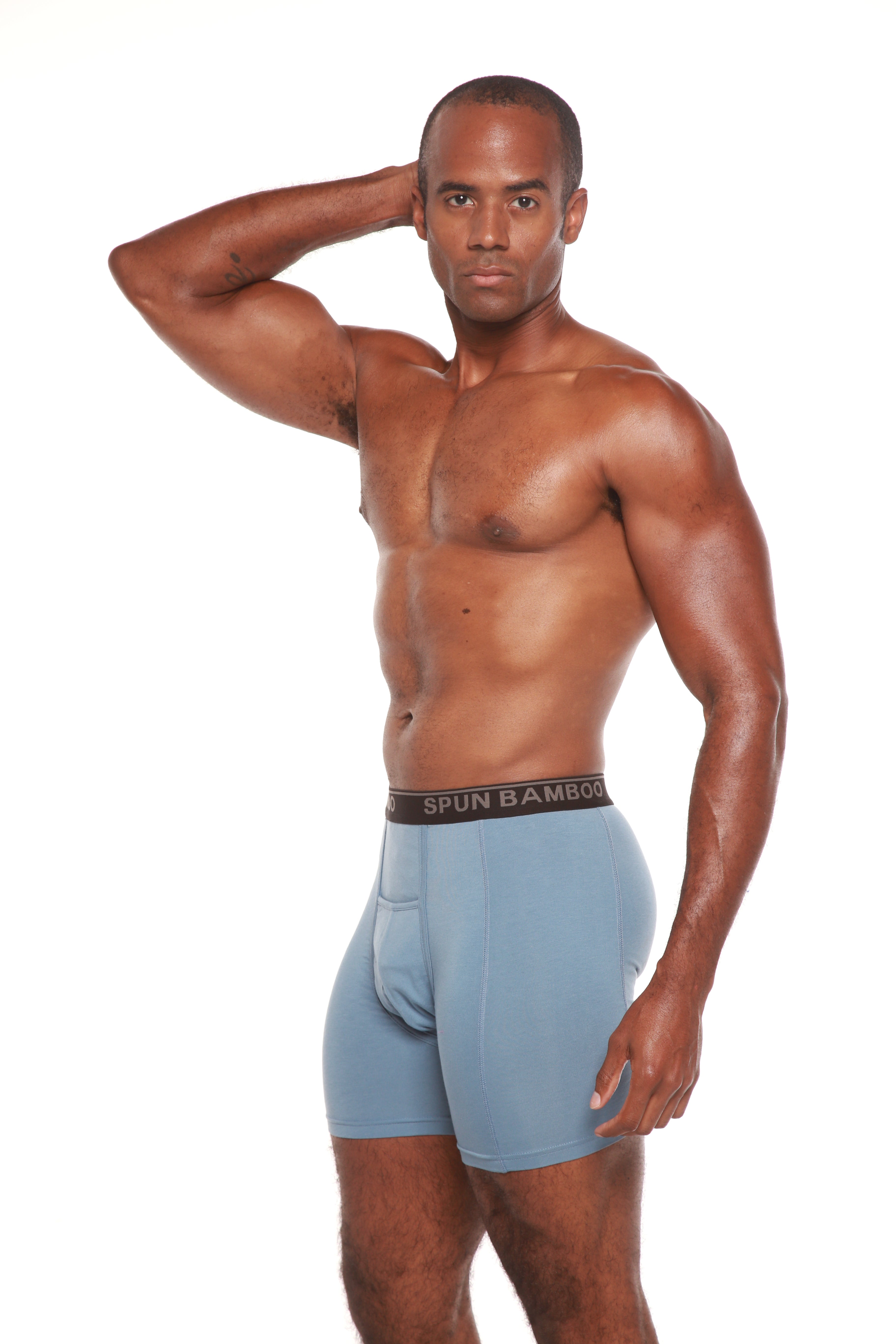 Men's Bamboo Viscose Boxer Briefs Underwear Steel Blue Color - 5-pack